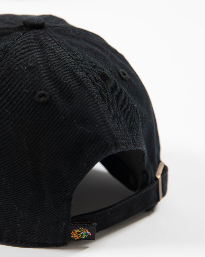black Chicago Blackhawks adjustable cap with four feathers logo - alt detail angle