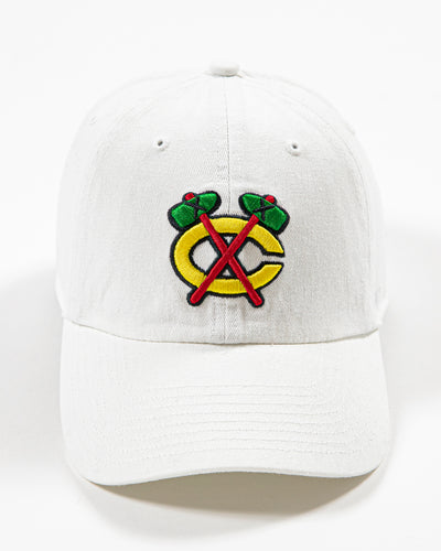white Chicago Blackhawks adjustable cap with secondary logo - front angle