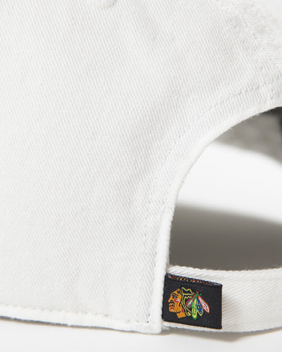 white Chicago Blackhawks adjustable cap with secondary logo - detail angle