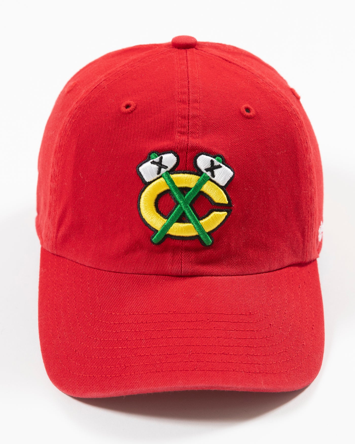 red Chicago Blackhawks adjustable cap with secondary log - front angle