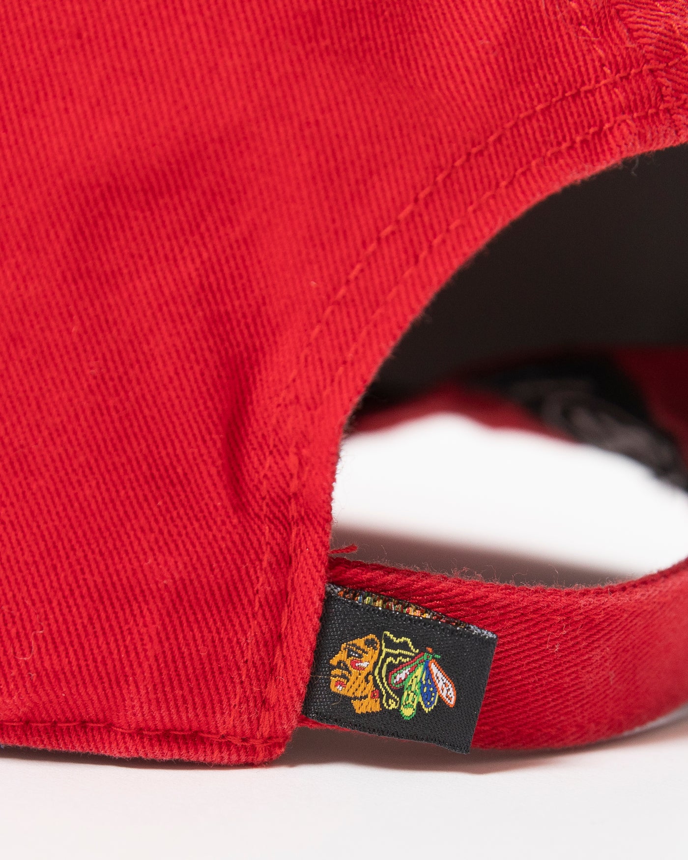 red Chicago Blackhawks adjustable cap with secondary log - detail angle