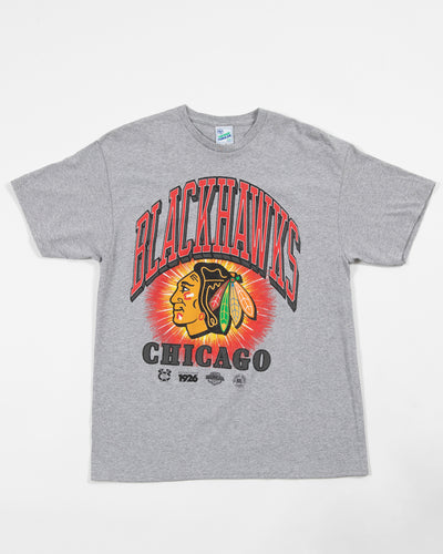 '47 Brand Chicago Blackhawks grey vintage tee with primary logo across front - front lay flat