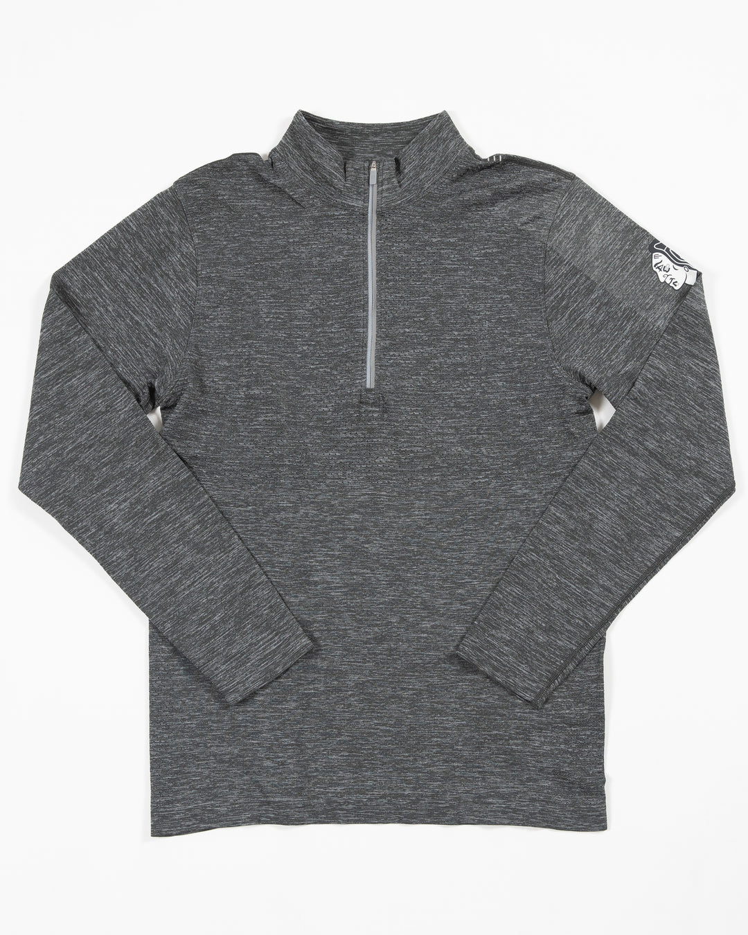 grey lululemon quarter zip with tonal primary logo on left shoulder - front lay flat