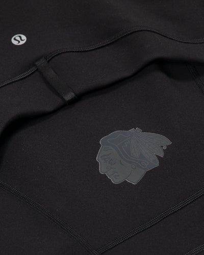 black define lululemon workout zip up jacket with tonal primary logo - detail lay flat