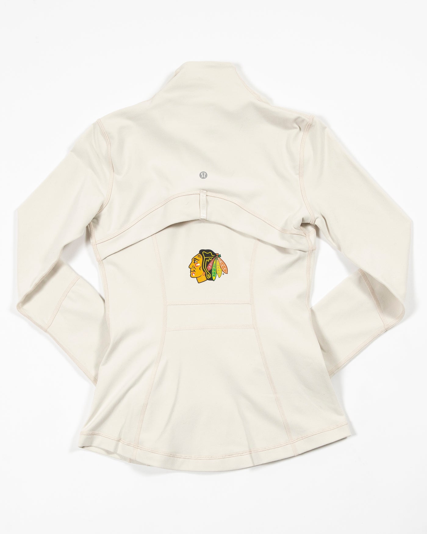 white define lululemon workout zip up jacket with primary logo - back lay flat