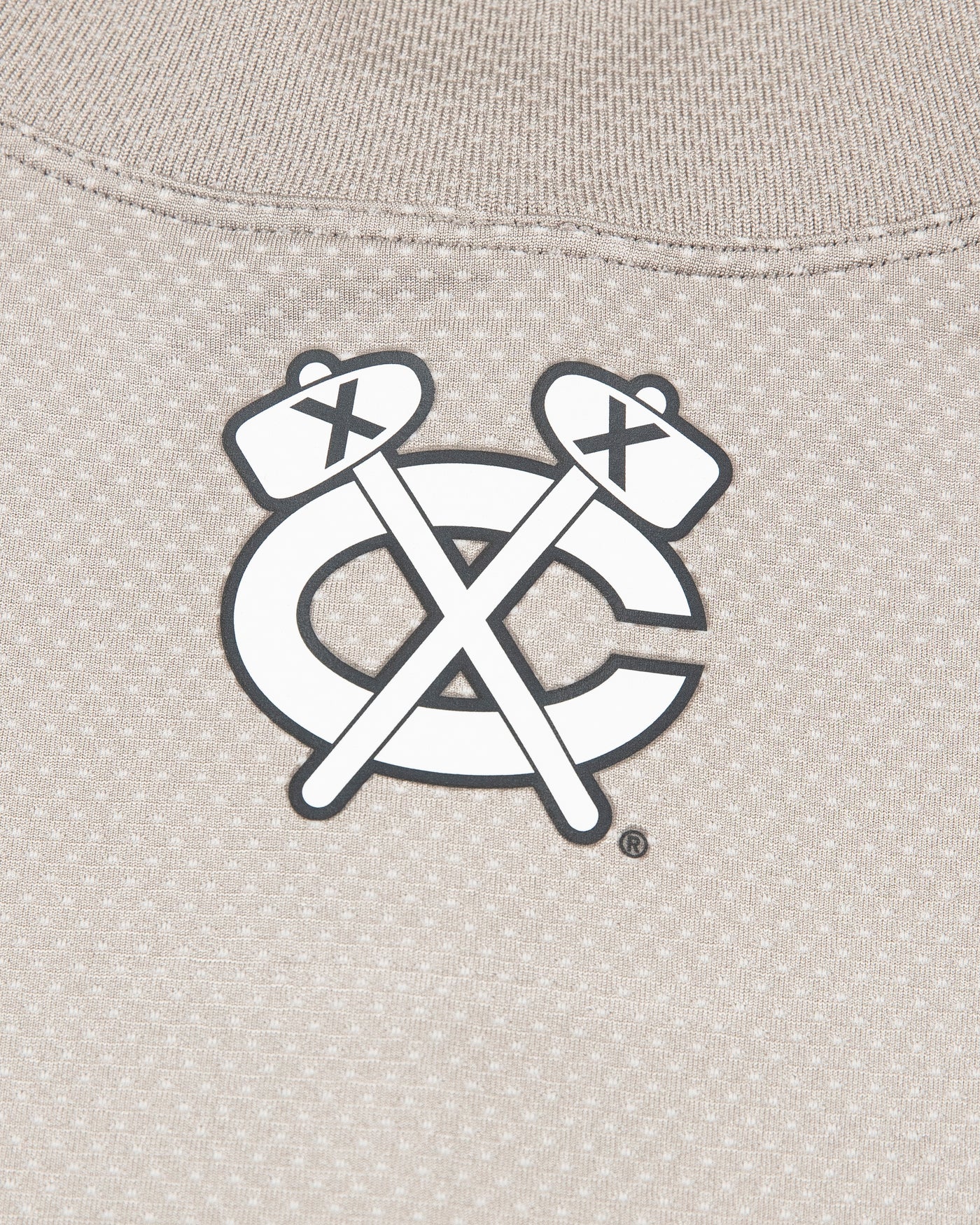 grey lululemon quarter zip with Chicago Blackhawks secondary logo on back - detail lay flat