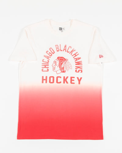 new era ombre tee with Chicago Blackhawks wordmark graphic and primary logo on front - front lay flat