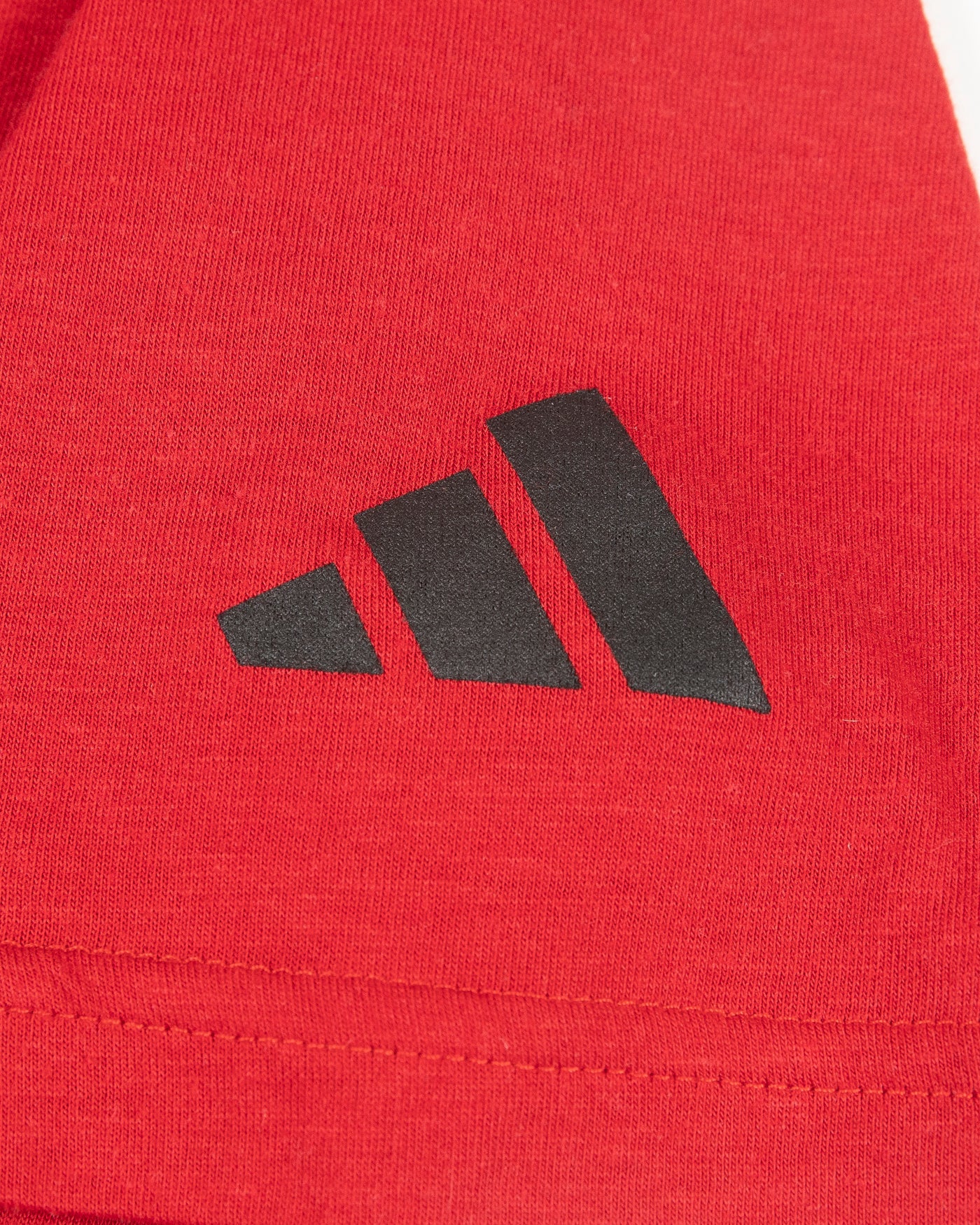 adidas red tee with Chicago Blackhawks word graphic and primary logo on front chest - alt detail lay flat
