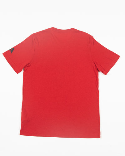 adidas red tee with Chicago Blackhawks word graphic and primary logo on front chest - back lay flat