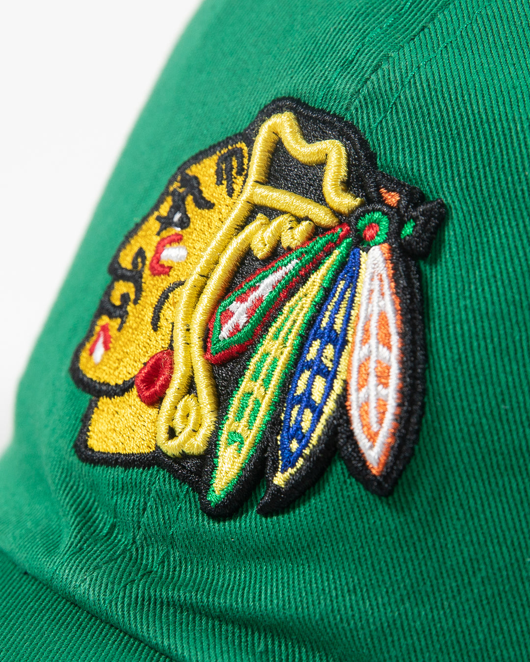 green '47 clean up adjustable cap with Chicago Blackhawks full color primary logo embroidered on front - detail lay flat