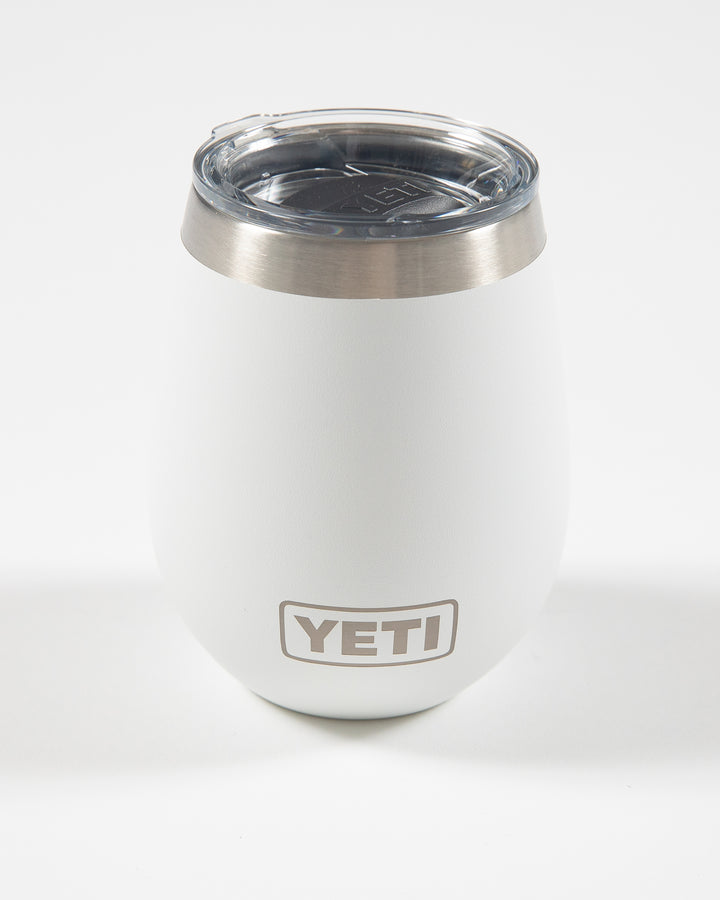 white YETI wine tumbler with Chicago Blackhawks primary logo on front - back lay flat