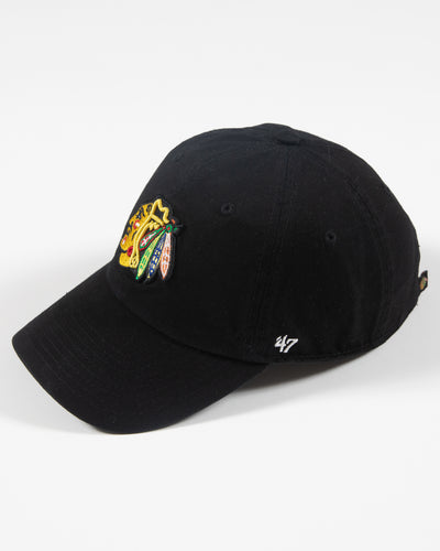 black '47 adjustable cap with embroidered Chicago Blackhawks primary logo on front - left side lay flat