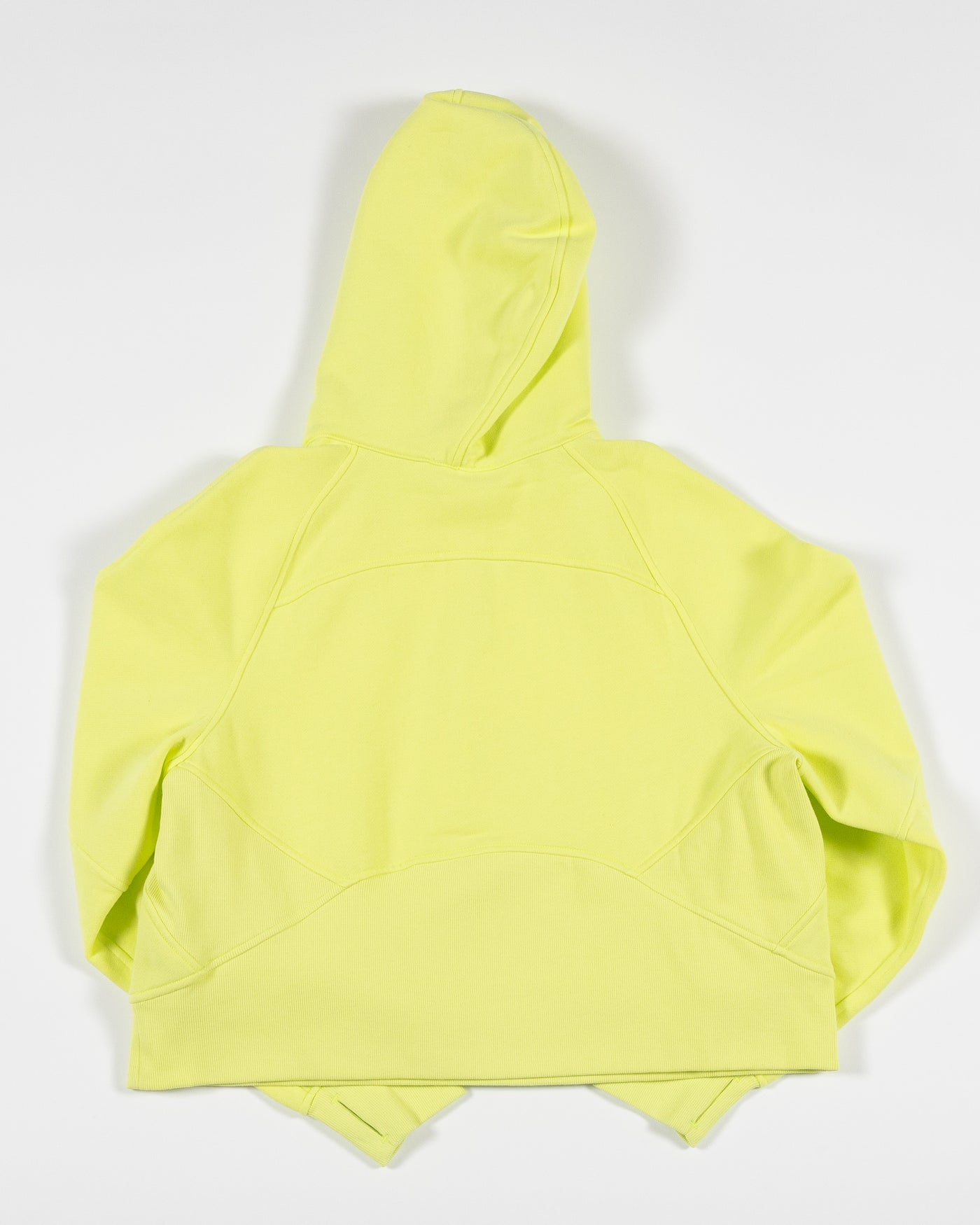 bright yellow lululemon half zip hoodie with Chicago Blackhawks logo embroidered on left chest - back lay flat