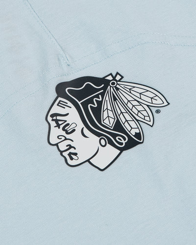 light blue lululemon tank top with Chicago Blackhawks tonal primary logo on back - detail lay flat