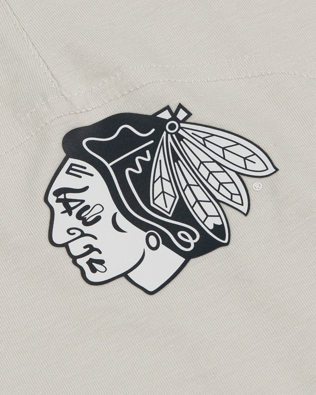 off white lululemon tank top with Chicago Blackhawks primary logo on back - detail lay flat