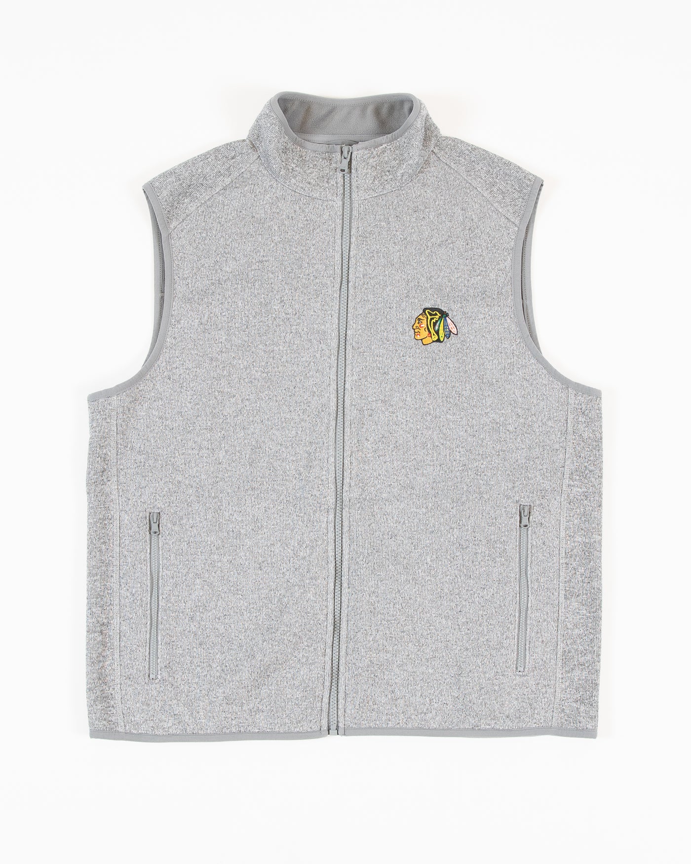 Vineyard Vines heather grey zip up vest with embroidered primary logo on left chest - lay flat front
