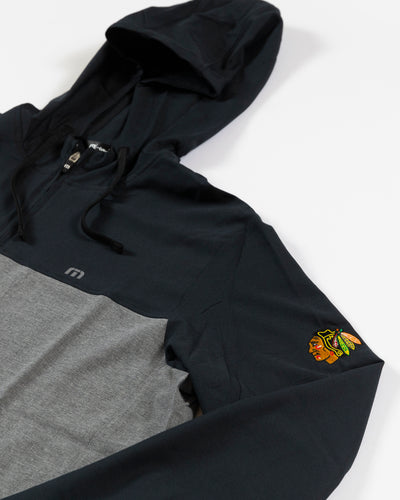 TravisMathew Chicago Blackhawks black and grey quarter zip hoodie with primary logo - detail 