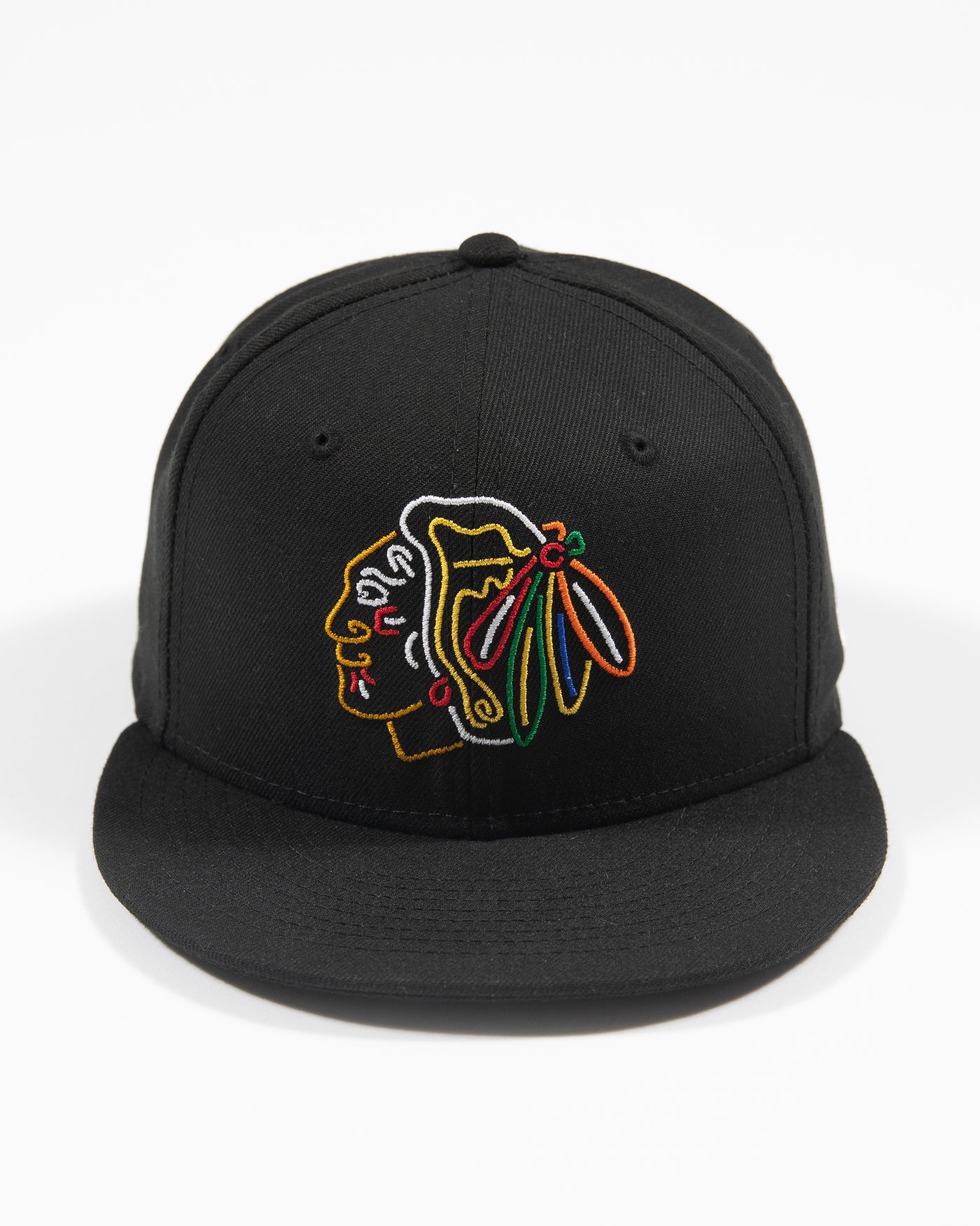 New Era black fitted hat with neon lights inspired primary logo - front view