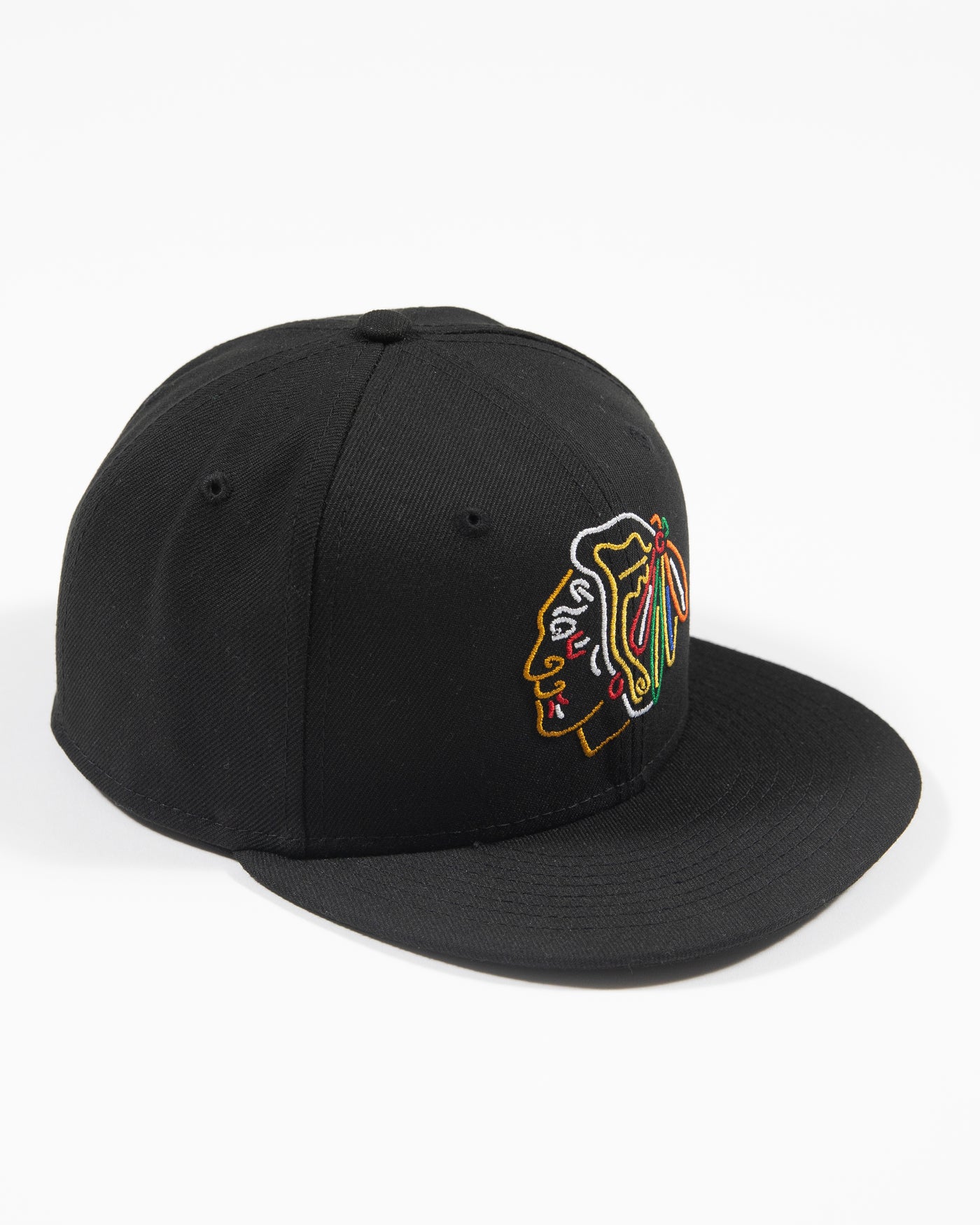 New Era black fitted hat with neon lights inspired primary logo - angled right side view