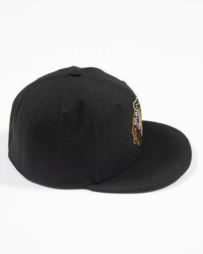 New Era black fitted hat with neon lights inspired primary logo - right side view