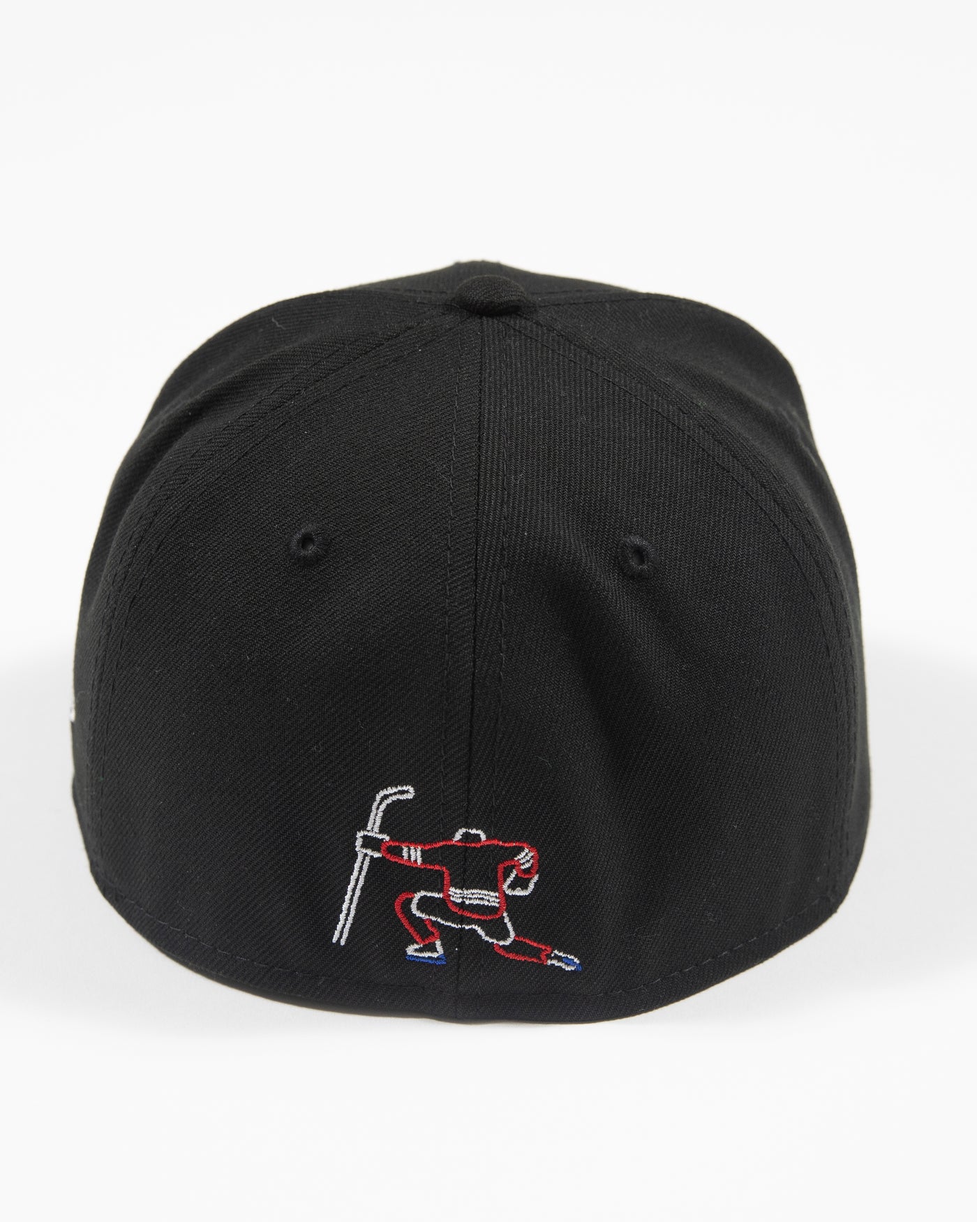 New Era black fitted hat with neon lights inspired primary logo - back view with embroidered celly decal