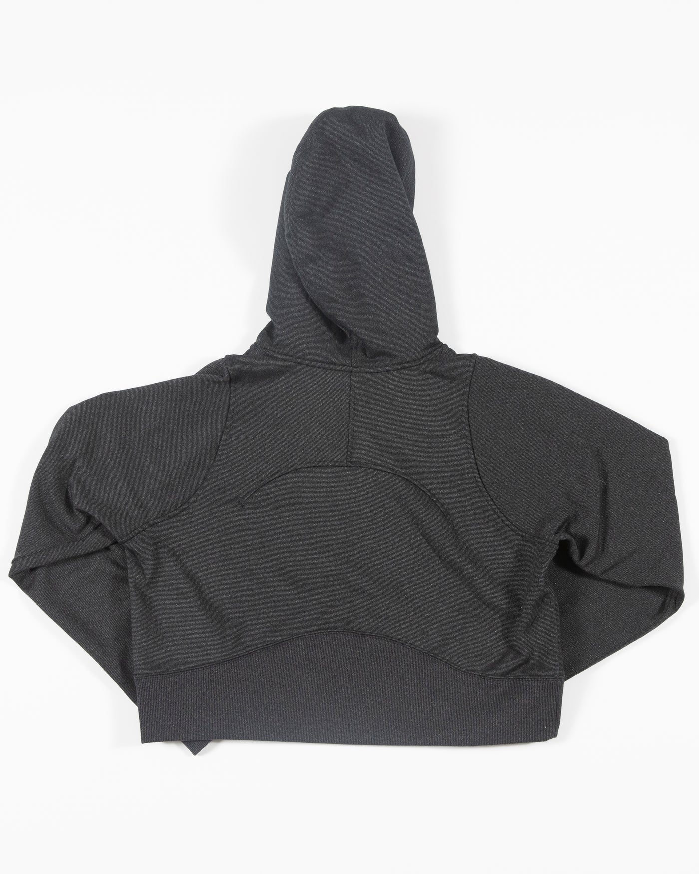 black cropped lululemon hoodie with tonal Chicago Blackhawks primary logo embroidered on left shoulder - back lay flat