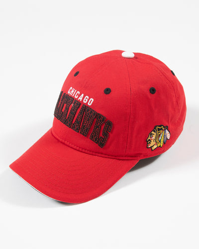 red Outerstuff Chicago Blackhawks adjustable youth cap - left side lay flat