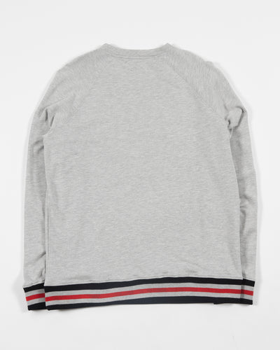 Sport Design Sweden grey crewneck with Chicago Blackhawks primary and secondary logos embroidered and black, grey and red ribbing on hem and cuffs - back lay flat