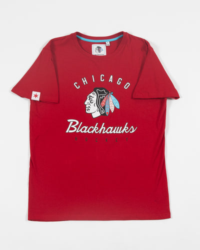 red Sport Design Sweden short sleeve tee with Chicago Blackhawks primary logo and wordmark graphic across front chest - front lay flat