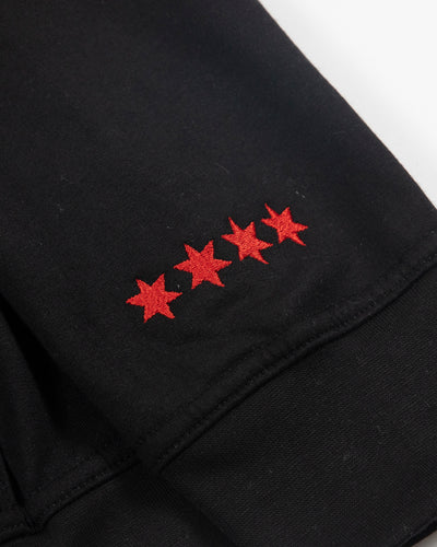 Sport Design Sweden black hoodie with embroidered red four stars on left cuff - detail lay flat