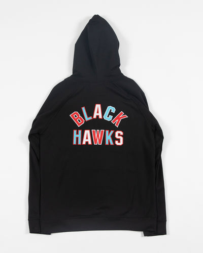 black Sport Design Sweden hoodie with Blackhawks wordmark graphic embroidered on back - back lay flat