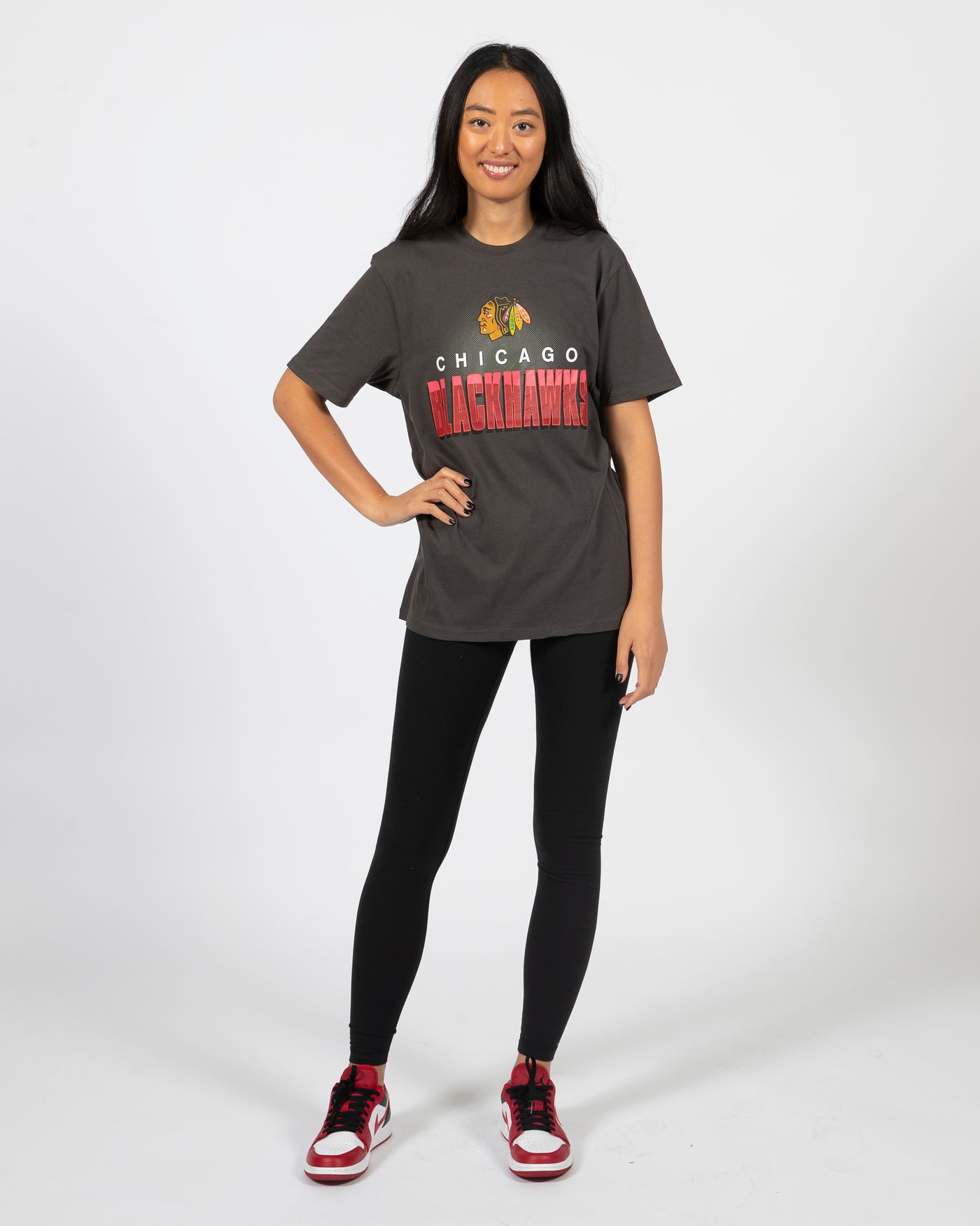 '47 Chicago Blackhawks gray tee with primary logo above name - second front view