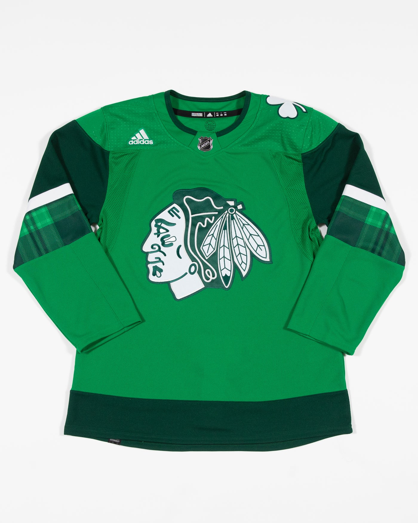 adidas green Chicago Blackhawks St. Patrick's Day jersey - front lay flat