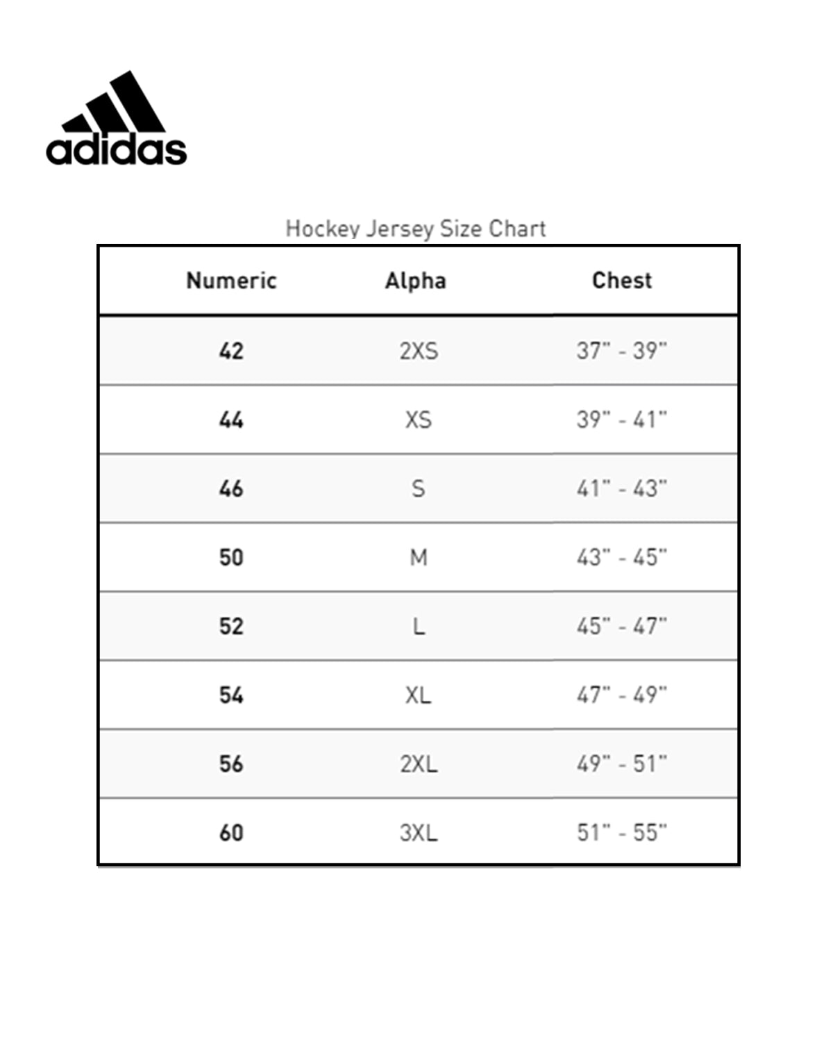 Nhl adidas jersey sizing on sale